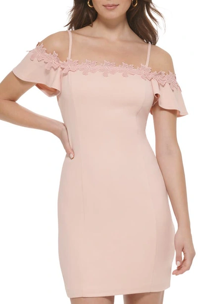 Kensie Off-the-shoulder Scuba Crepe Dress In Blush