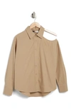 Rdi Brooklyn Cold Shoulder Button-up Blouse In Dune