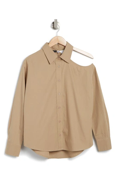 Rdi Brooklyn Cold Shoulder Button-up Blouse In Dune