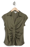 Dr2 By Daniel Rainn Ruched Satin Blouse In Herb Green