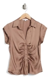 Dr2 By Daniel Rainn Ruched Satin Blouse In Hazelnut