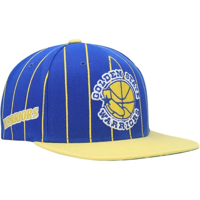 Mitchell & Ness Men's  Royal, Gold Golden State Warriors Hardwood Classics Pinstripe Snapback Hat In Royal,gold