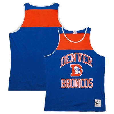 Mitchell & Ness Men's  Royal And Orange Denver Broncos Gridiron Classics Heritage Colorblock Tank Top In Royal,orange