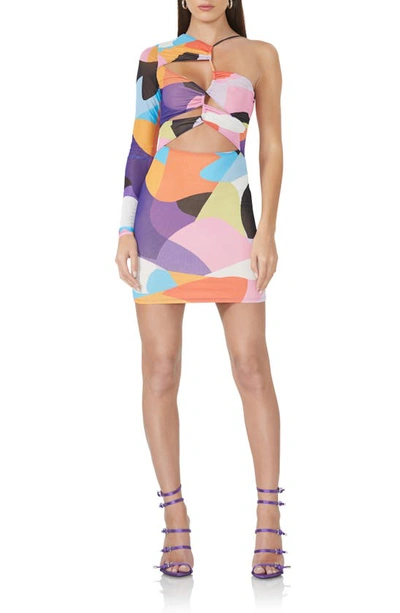 Afrm Jess One-shoulder Minidress In Abstract Color Block