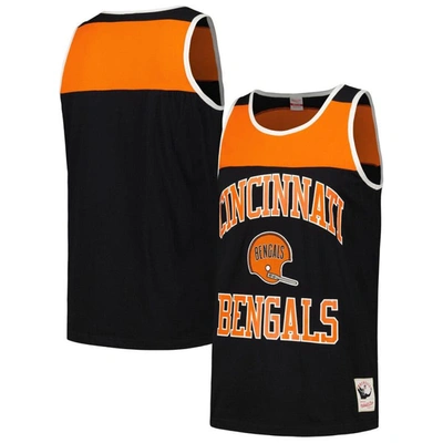 Mitchell & Ness Men's  Black And Orange Cincinnati Bengals Heritage Colorblock Tank Top In Black,orange