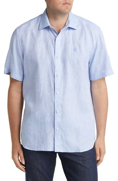 North Sails Short Sleeve Linen Button-up Shirt In Light Blue