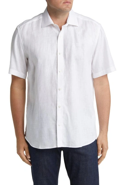North Sails Short Sleeve Linen Button-up Shirt In White