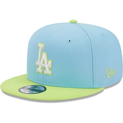 New Era Men's  Light Blue And Neon Green Los Angeles Dodgers Spring Basic Two-tone 9fifty Snapback Ha In Light Blue,neon Green