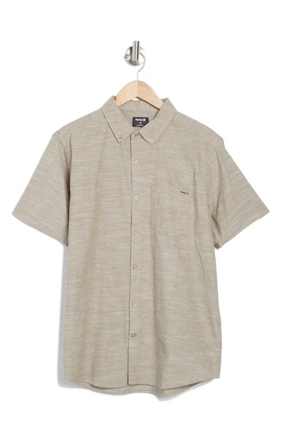 Hurley One & Only Short Sleeve Stretch Cotton Button-down Shirt In Olive