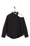 Rdi Brooklyn Cold Shoulder Button-up Blouse In Black