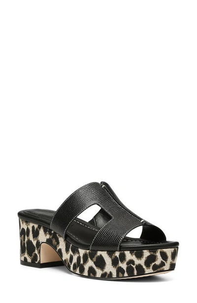 Donald Pliner Disco Lizard Embossed Platform Heeled Sandal In Black