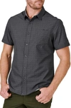 7 Diamonds Monti Geo Print Short Sleeve Performance Button-up Shirt In Charcoal