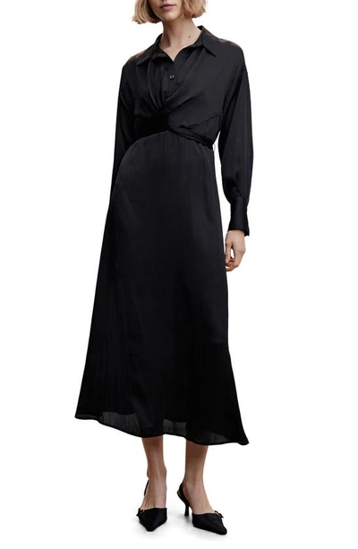 Mango Long Sleeve Button-up Midi Dress In Black