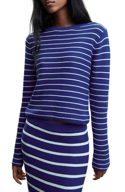 Mango Stripe Crewneck Sweater In Vibrant Blue