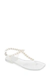 Jeffrey Campbell Pearlesque Imitation Pearl Ankle Strap Sandal In Clear Silver