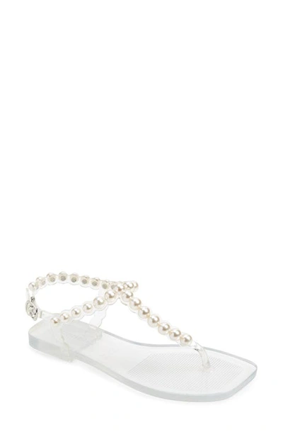 Jeffrey Campbell Pearlesque Imitation Pearl Ankle Strap Sandal In Clear