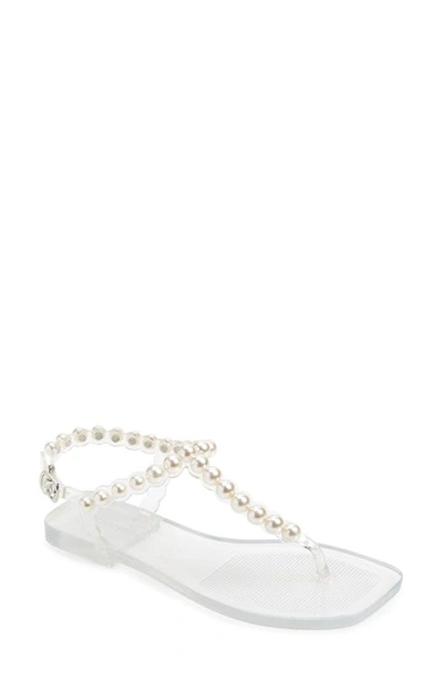 Jeffrey Campbell Pearlesque Imitation Pearl Ankle Strap Sandal In Clear Silver
