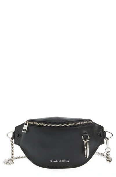 Alexander Mcqueen Chain Strap Leather Belt Bag In Black