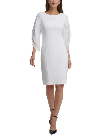 Dkny Petites Womens 3/4 Sleeve Knee-length Wear To Work Dress In White