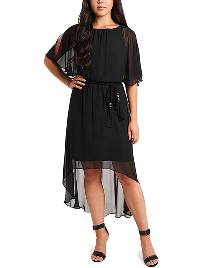 Msk Petites Womens Sheer Hi-low Fit & Flare Dress In Black