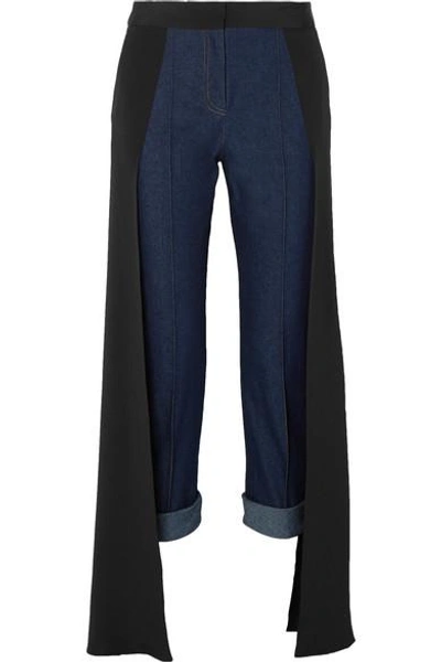 Hellessy Smith Silk-satin Paneled High-rise Straight-leg Jeans In Dark Denim