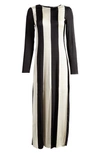 Topshop Stripe Long Sleeve Satin Maxi Dress In Black