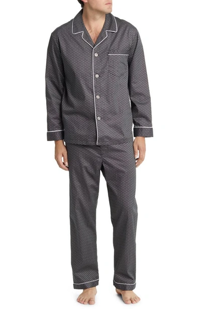 Majestic Southport Woven Cotton Pajamas In Black Fan