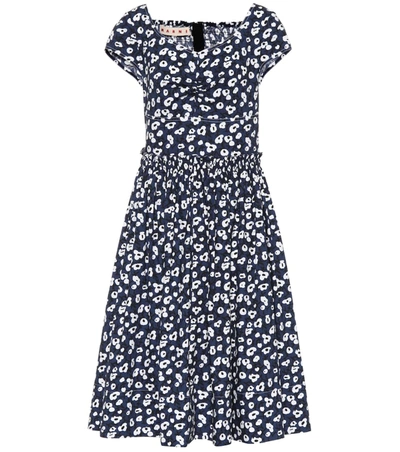 Marni Floral-printed Cotton Dress In Blue