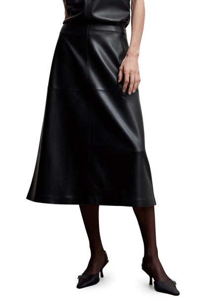 Mango Faux Leather A-line Midi Skirt In Black