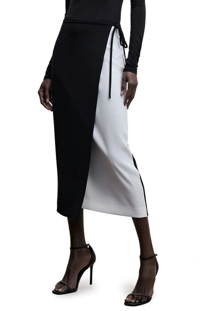 Mango Side Tie Two Tone Midi Skirt In White