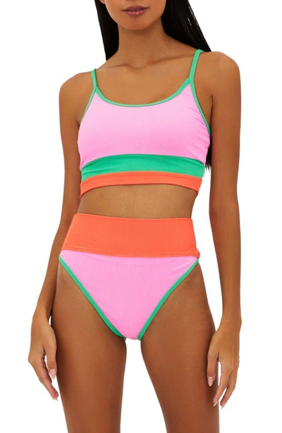 Beach Riot Eva Colorblock Bikini Top In Pink