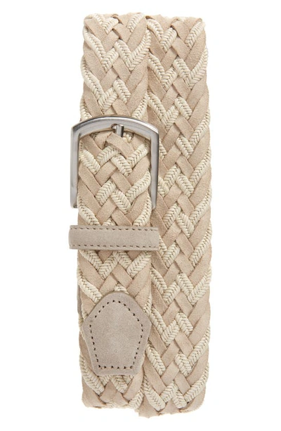 Canali Suede & Woven Fabric Belt In Beige