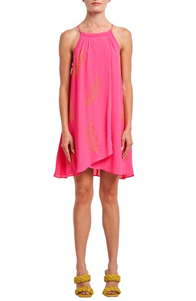 Ciebon Joanna Beaded Palm Minidress In Pink