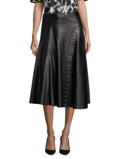 Derek Lam A-line Leather Skirt W/ Grommet Detail In Black
