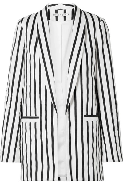 Alice And Olivia Alice + Olivia Kylie Striped Open-front Blazer In Monochrome Stripe