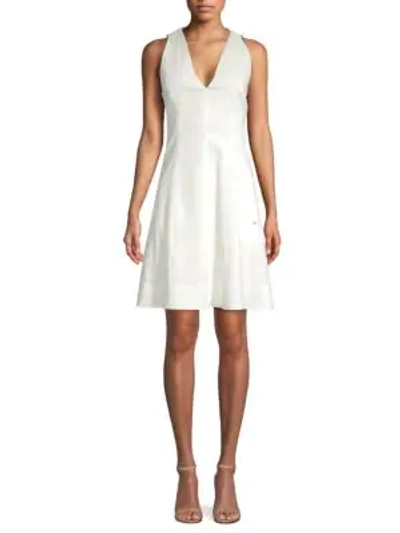 Elie Tahari Selene V-neck Linen-blend Dress In White