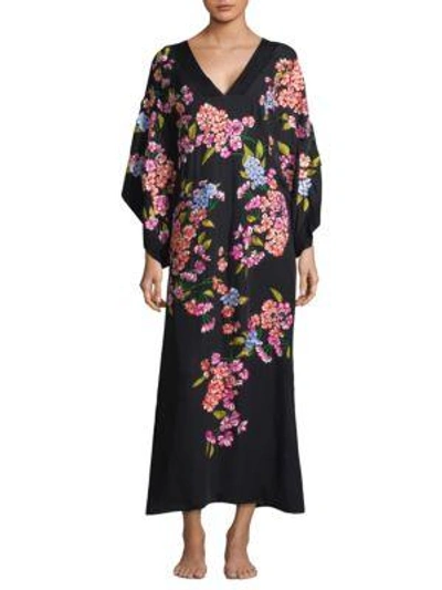 Josie Natori Couture Hanami Silk Kimono In Black