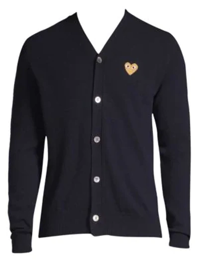 Comme Des Garçons Play Gold Heart Wool Cardigan In Navy