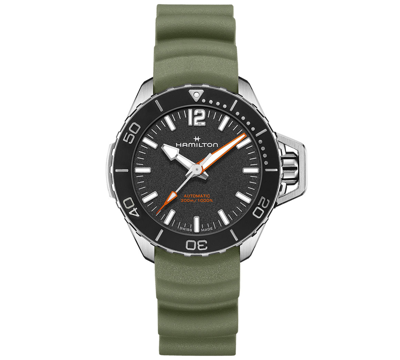 Hamilton Khaki Navy Frogman Automatic Black Dial Mens Watch H77825331 In Black / Green / Khaki / Navy