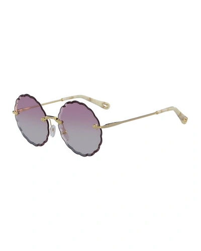 Chloé Women's Rose Scalloped Rimless Round Sunglasses, 60mm In Gold/rose