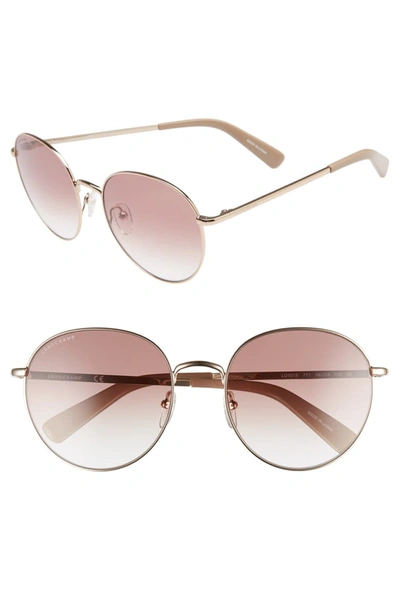 Longchamp Round Metal Gradient Sunglasses In Rose Gold/ Nude