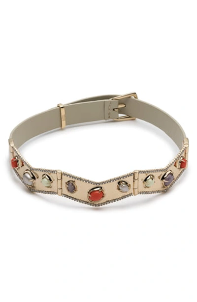 Alexis Bittar Stone Cluster Buckle Leather Bracelet In Gold/ Silver