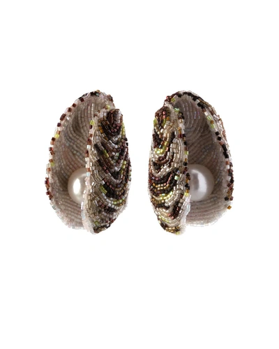 Mignonne Gavigan Beaded Oyster Statement Earrings In Neutral Pattern