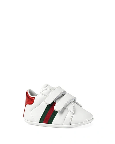 Gucci New Ace Leather Grip-strap Sneaker, Baby In White
