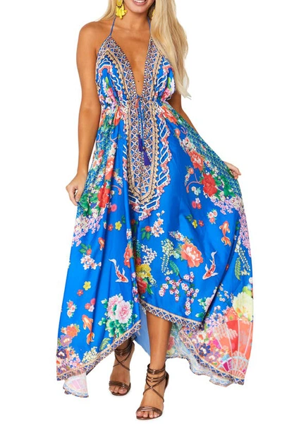 Ranee's Floral Halter Dress In Blue