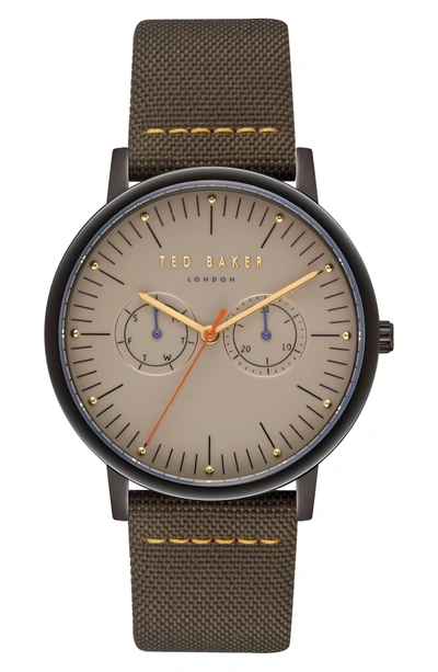 Ted Baker Brit Leather Strap Watch, 40mm In Light Brown/ Dark Green