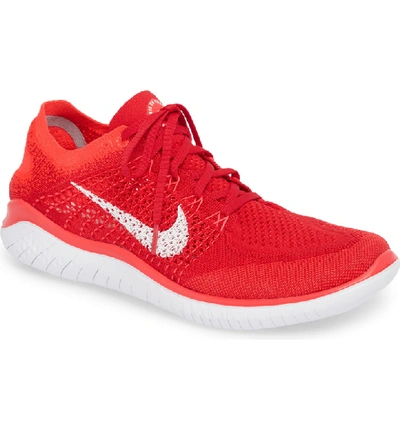 Nike Free Rn Flyknit 2018 Running Shoe In University Red/ White/ Crimson