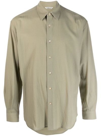 Auralee Long-sleeved Wool Shirt In Green