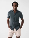 Faherty Short-sleeve Linen Laguna Shirt In Washed Black Basketweave