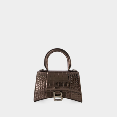 Balenciaga Hourglass Xs Croc-effect Leather Tote Bag In Metallic